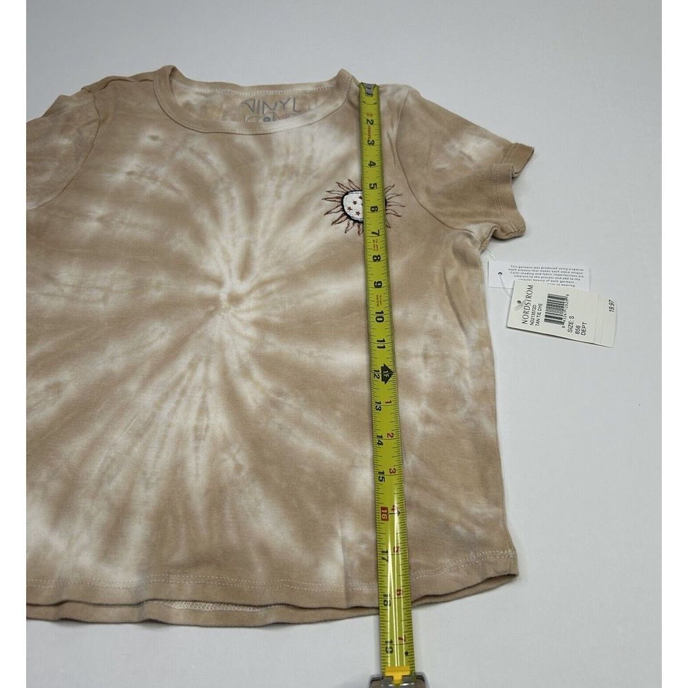 Vinyl Icons Women's Tan Tie-dye Crop Top Size Small NWT w/Few Marks Sun Moon - Picture 5 of 12